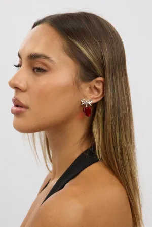 Red Bow Earrings with Heart