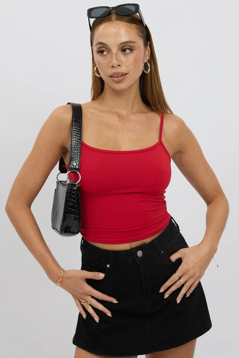 Red Cami Top Thin Strap Supersoft