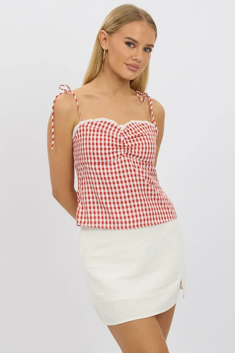 Red Check Cami Top Backless