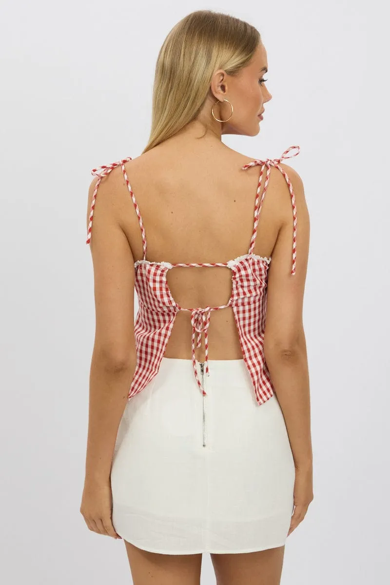 Red Check Cami Top Backless