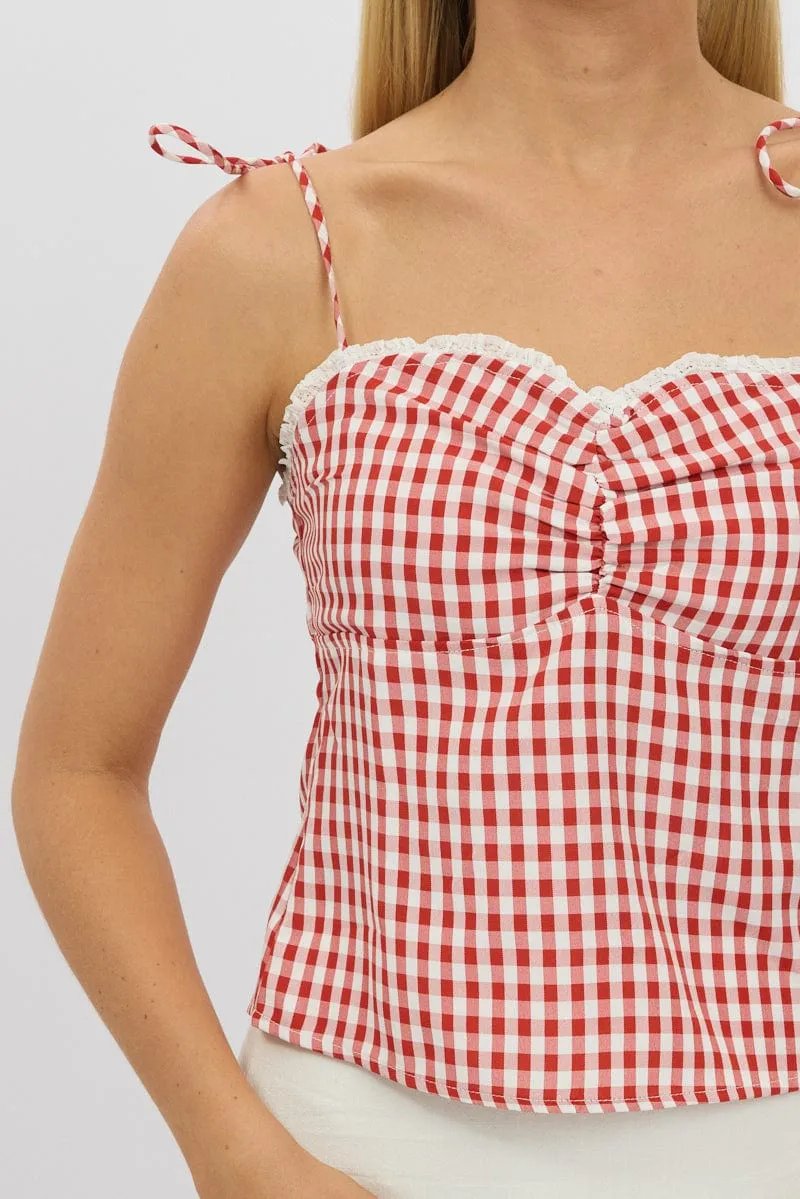 Red Check Cami Top Backless