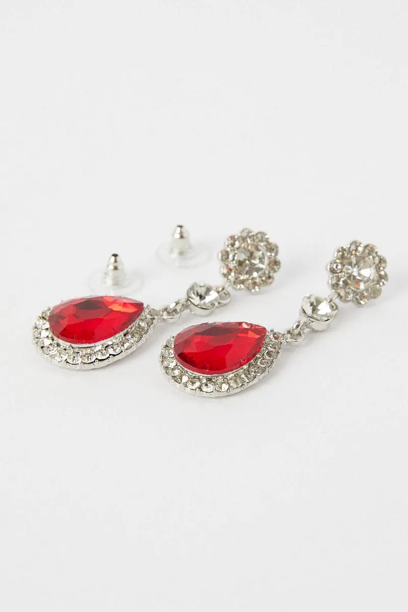 Red Crystal Drop Earrings