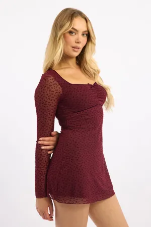 Red Mini Dress Long Sleeve Burn Out