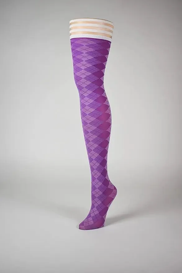 Thigh High Stockings Kixies Golf Collection Par 4 Argyle Thigh-High Purple Size C