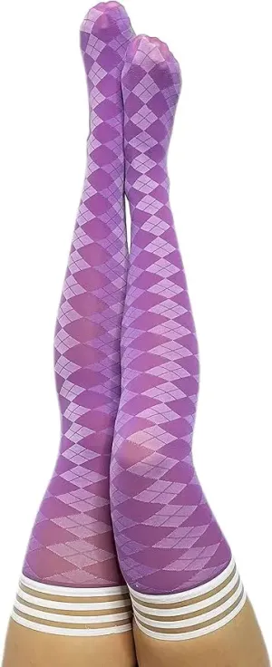 Thigh High Stockings Kixies Golf Collection Par 4 Argyle Thigh-High Purple Size C