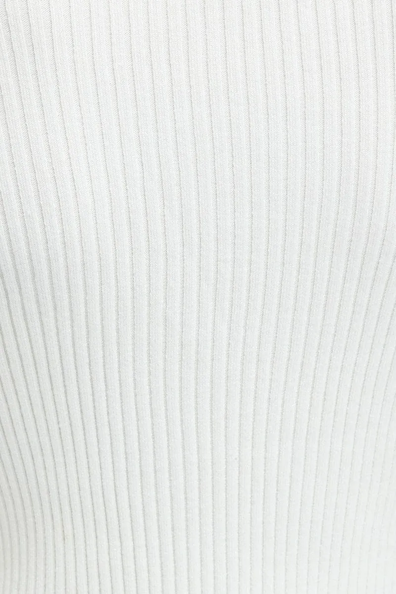 White Cut Out Knit Top Long Sleeve