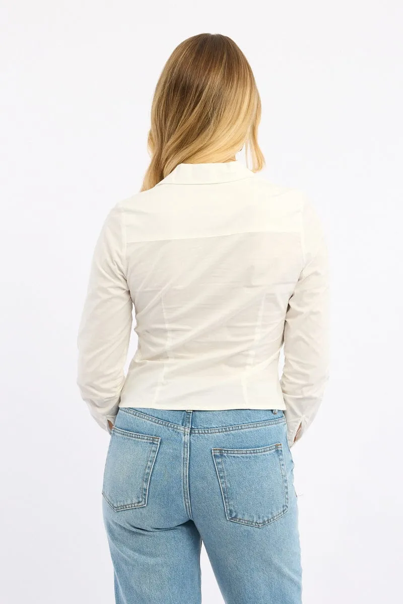 White Long Sleeve Shirt Lapel Collared Button Up