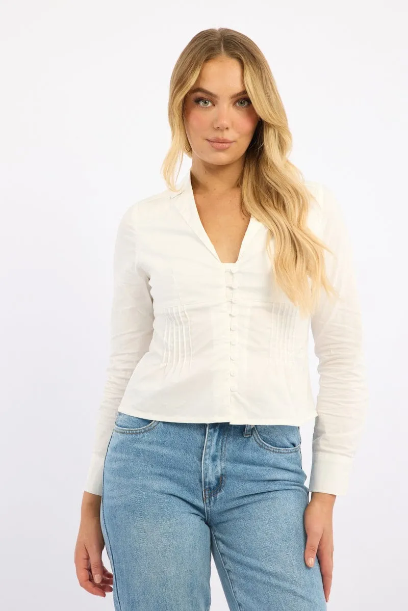 White Long Sleeve Shirt Lapel Collared Button Up
