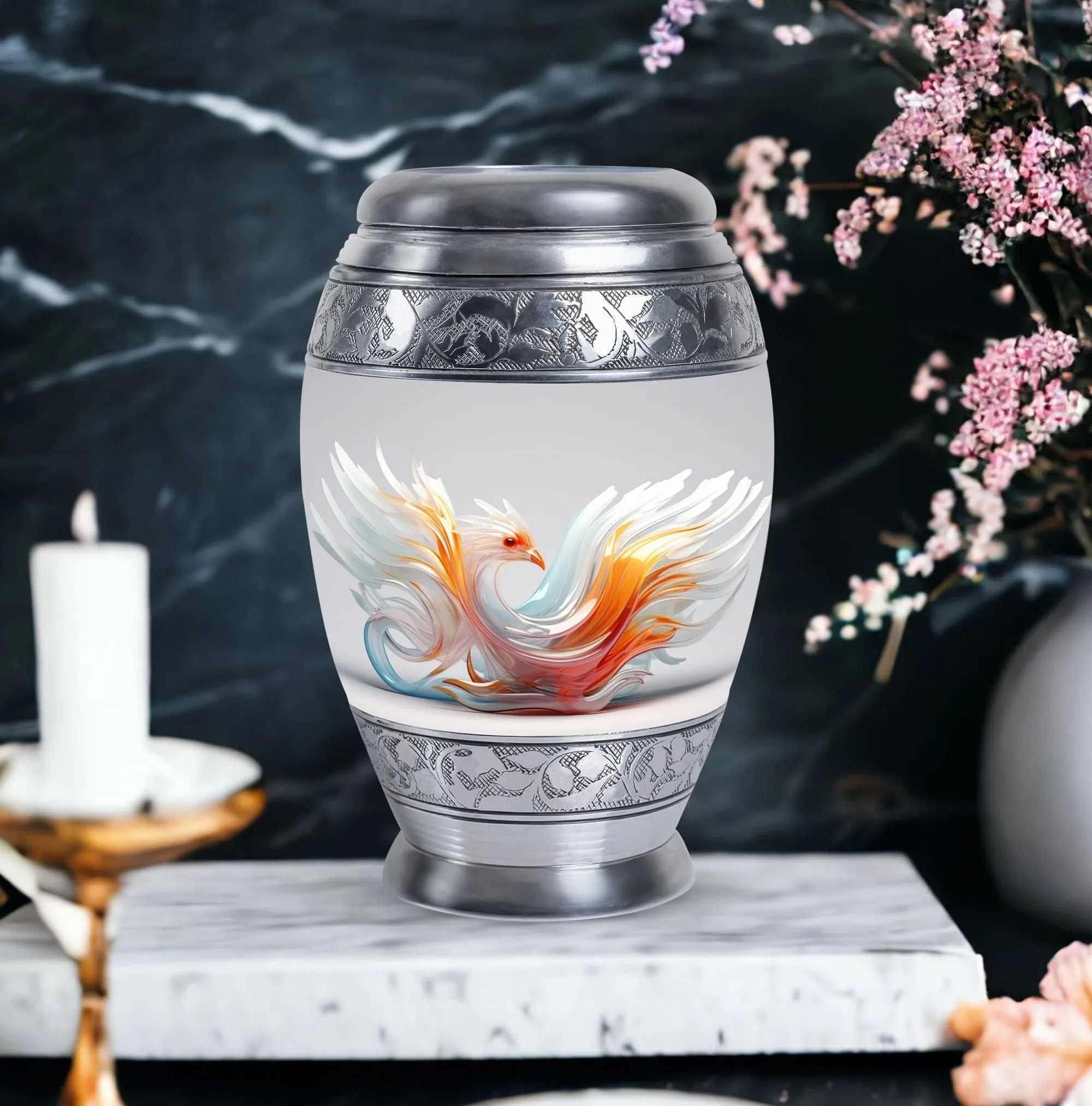 White Phoenix Lustrous Urn: A Memorial Crematory Essential
