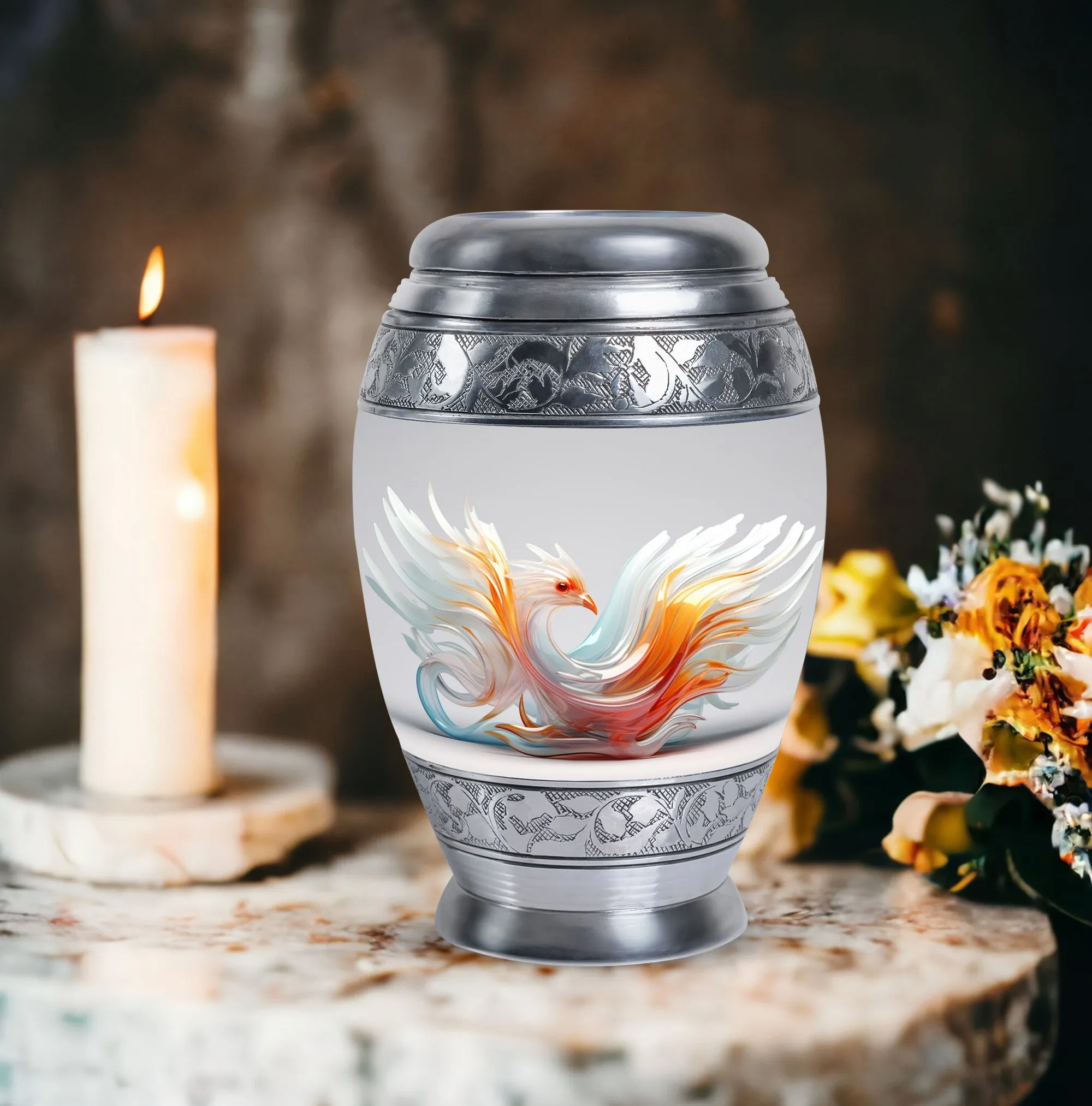 White Phoenix Lustrous Urn: A Memorial Crematory Essential