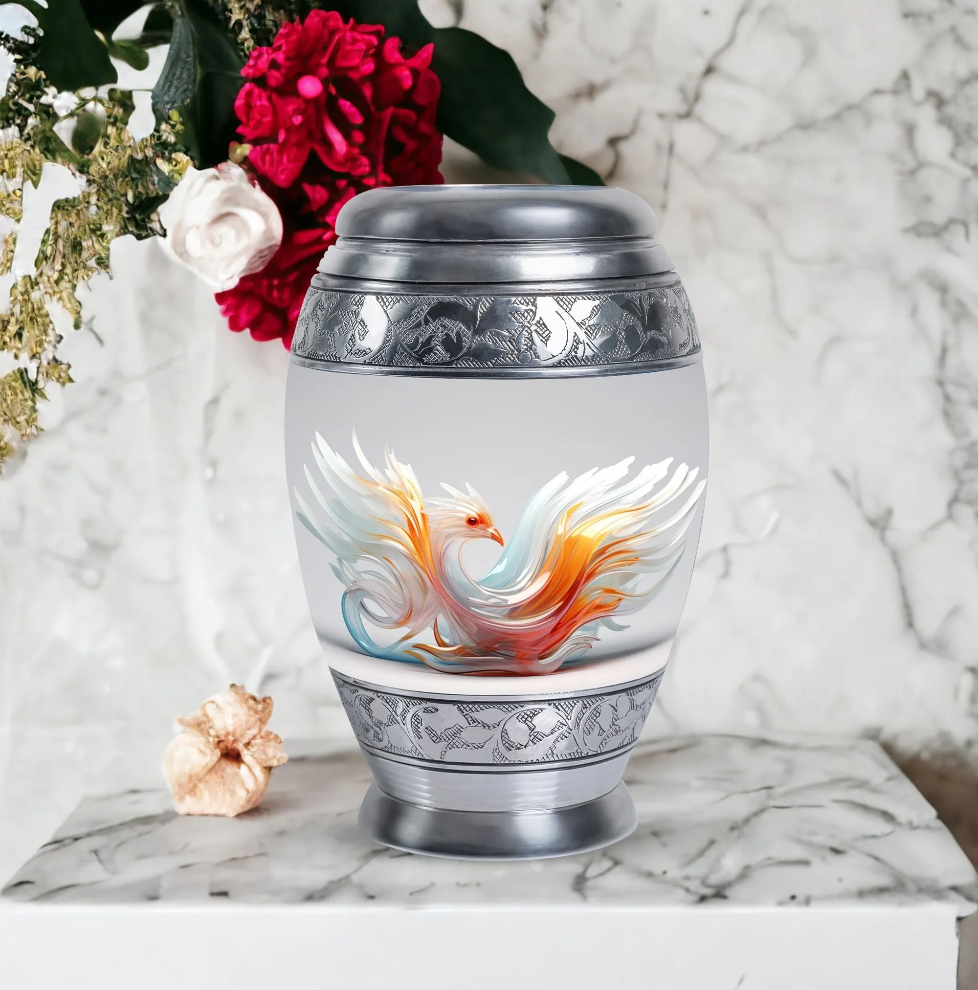 White Phoenix Lustrous Urn: A Memorial Crematory Essential