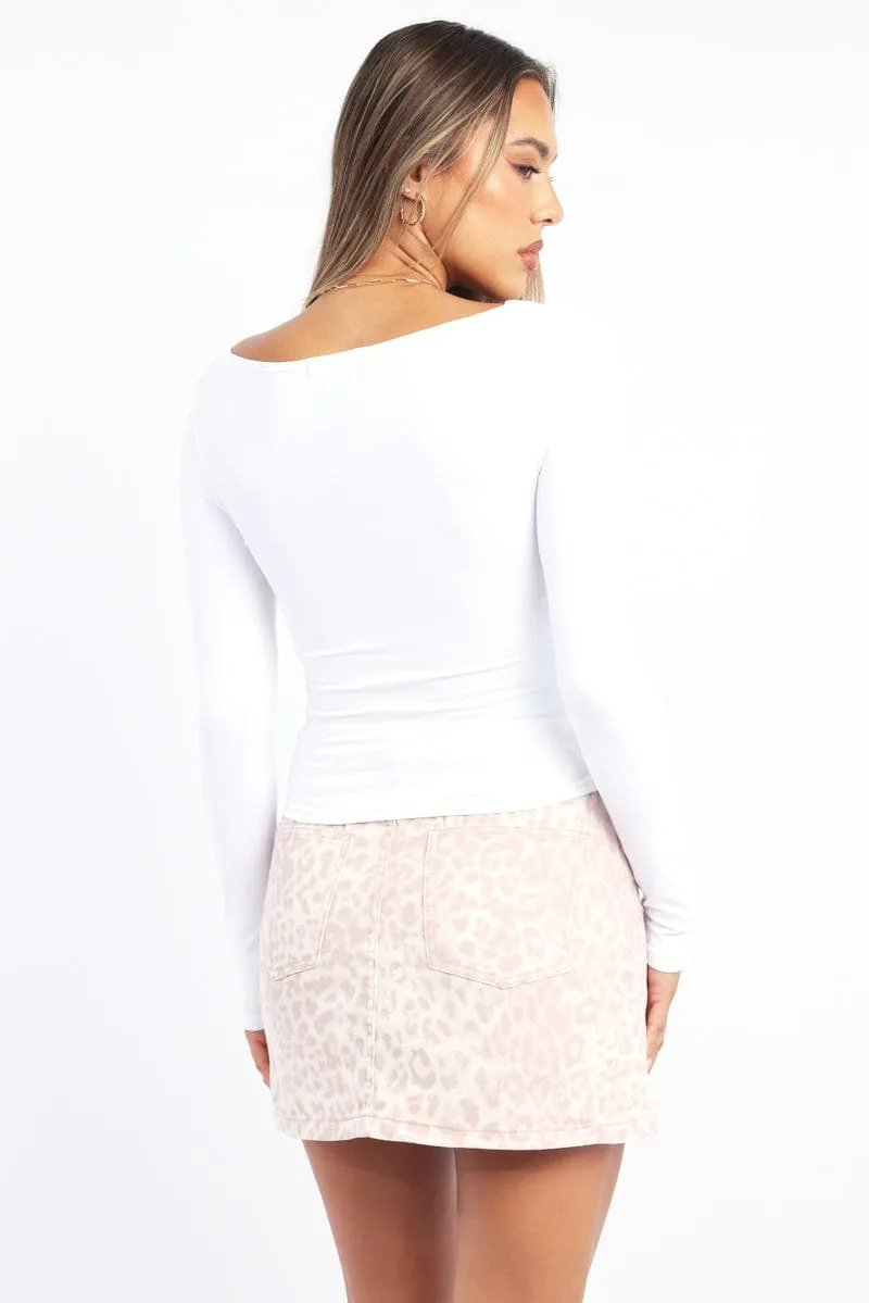 White Supersoft Top Square Neck Long Sleeve