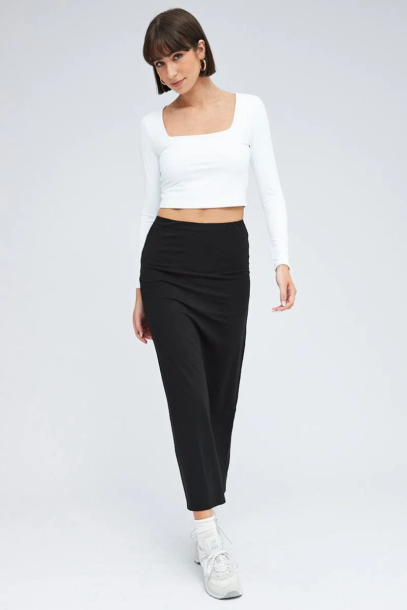 White Top Long Sleeve Square Neck