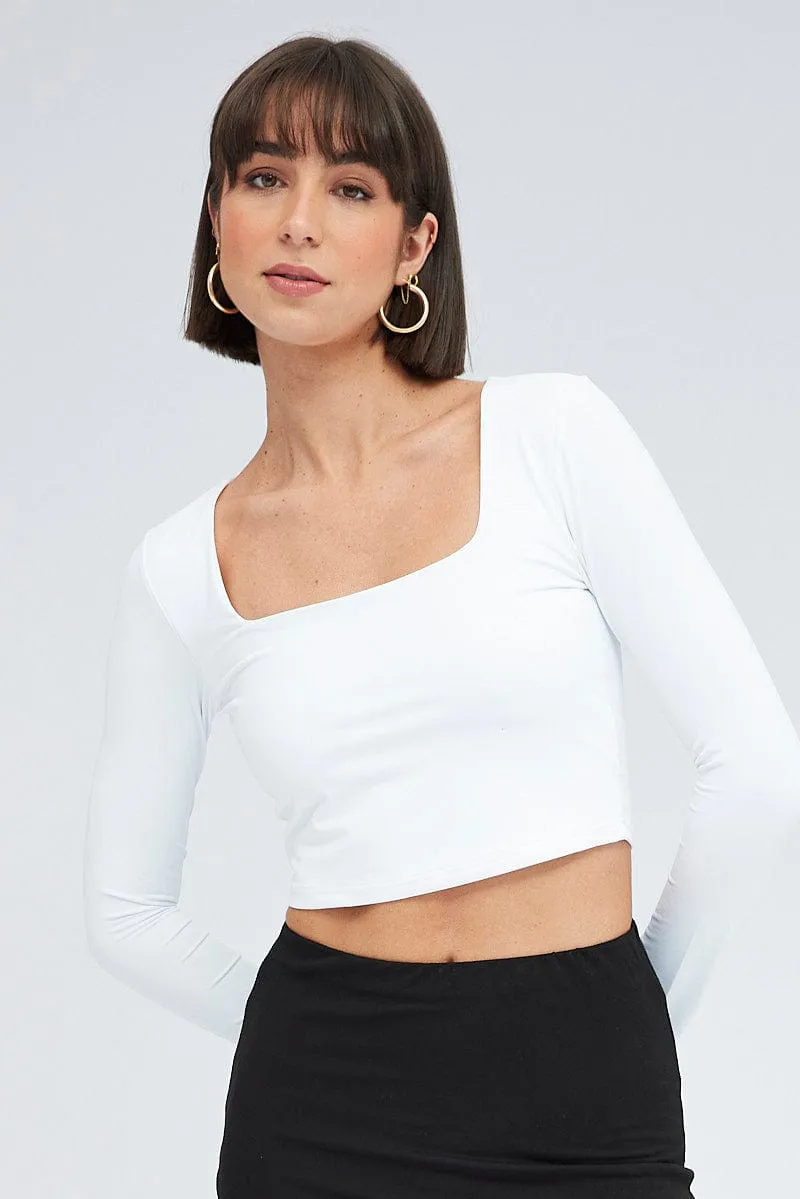 White Top Long Sleeve Square Neck