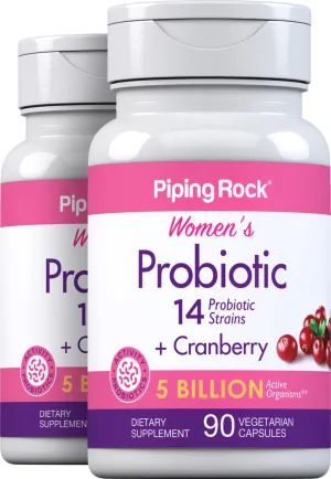 Women’s Probiotic 14 Strains 5 Billion Organisms plus Cranberry, 90 Vegetarian Capsules, 2  Bottles