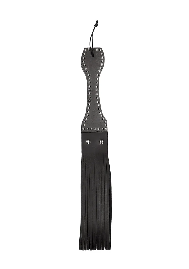 Wooden Handle Belt Whip Flogger Leather - Black