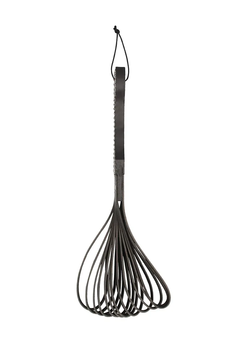 Wooden Handle Belt Whip Flogger Leather - Black